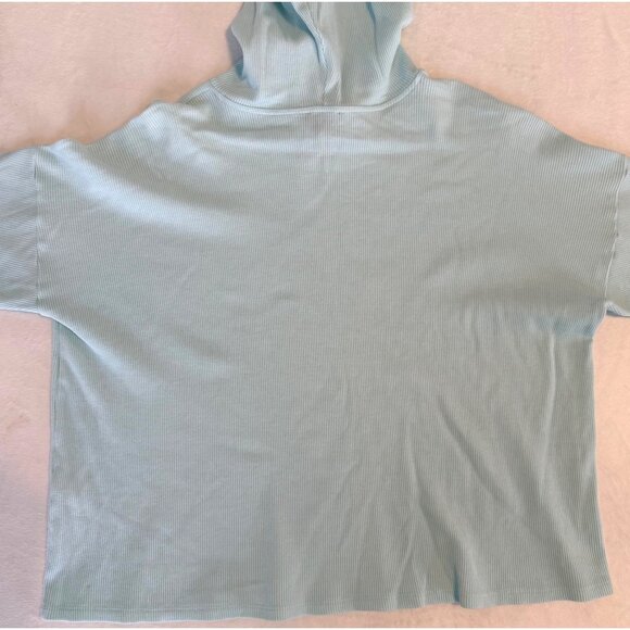 Medium Eileen Fisher Boxy Thermal Hoodie Long Sleeve Top Clearwater Blue - Picture 6 of 11